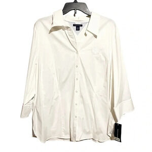 Tommy Hilfiger NWT Womens White 3/4 Sleeve Button-Down Top Shirt Plus Size 18